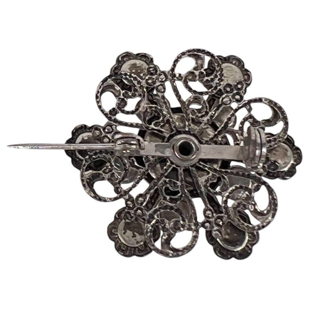 Vintage 1950s Silver Filigree Design Simulated Faux Turquoise Cabochon Brooch - Picture 5 of 6